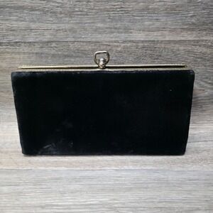 Vintage Velvet Clutch Womens Black Gold Trim Formal Evening Party Timeless Purse